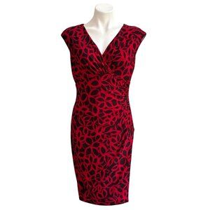 Lauren Ralph Lauren Red & Black Sheath Dress, V-Neck Cap Sleeves Women's Size 8